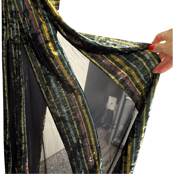 Romeo & Juliet Couture Velvet Mesh Maxi Dress Multicolor Metallic Size Medium - Picture 11 of 15